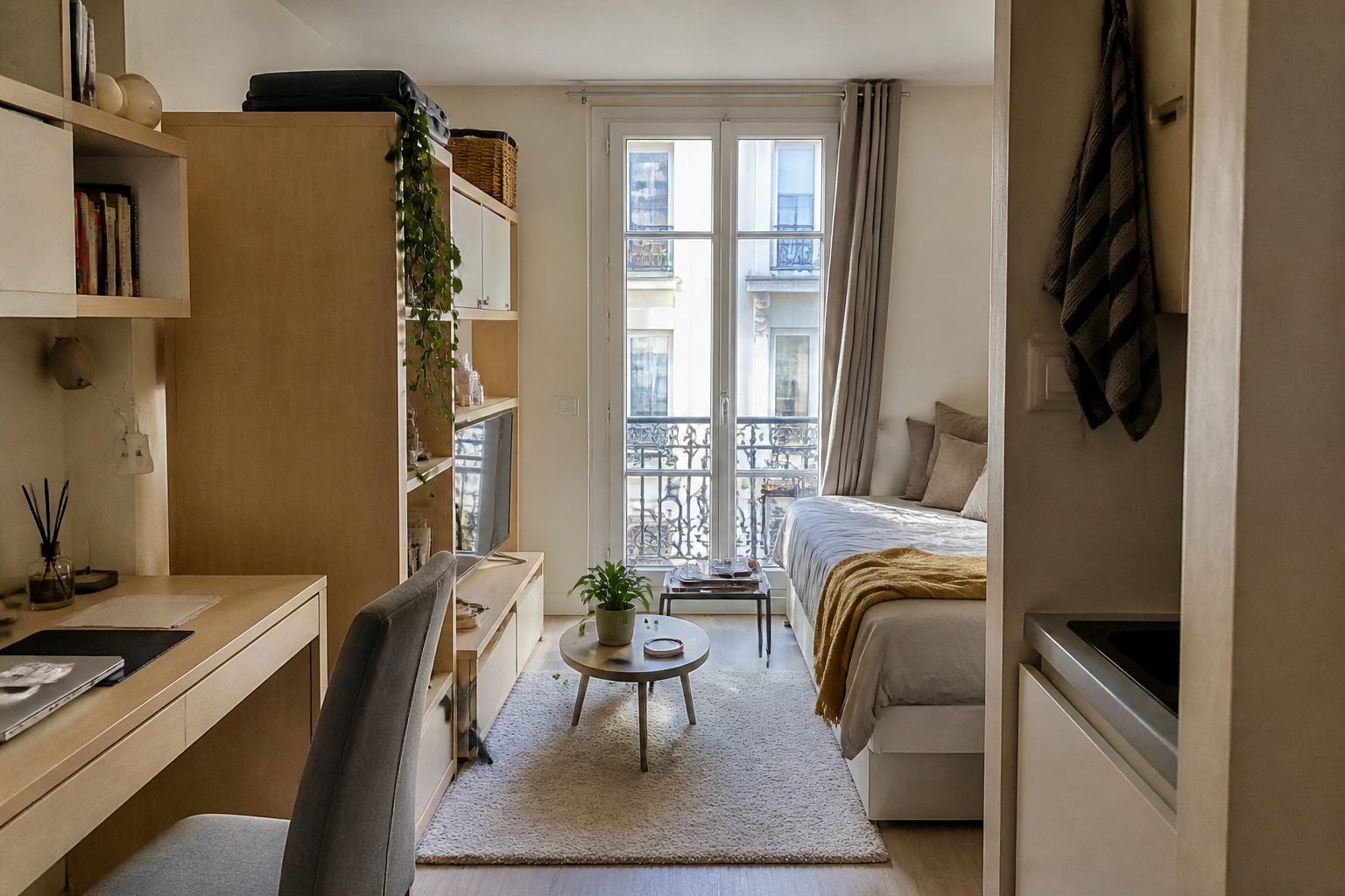 Intérieur compact, lumineux, avec du mobilier peu encombrant